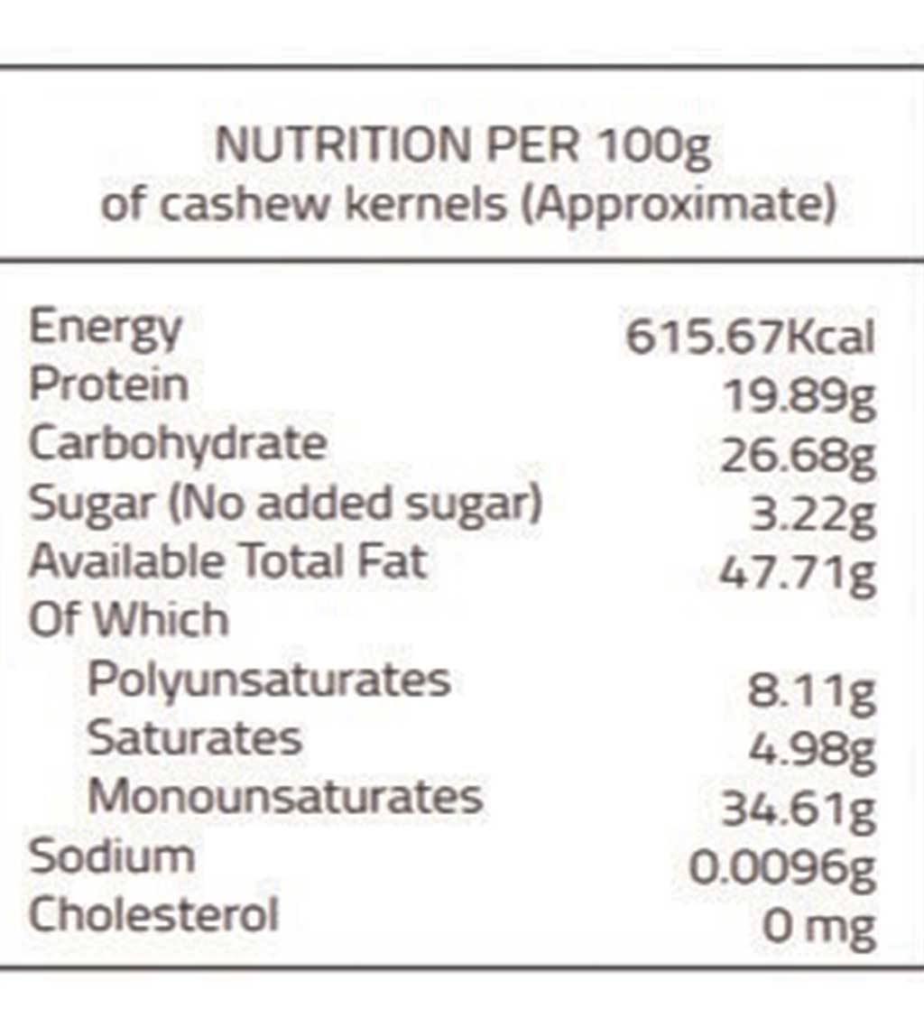 cashew nutrition facts per cup
