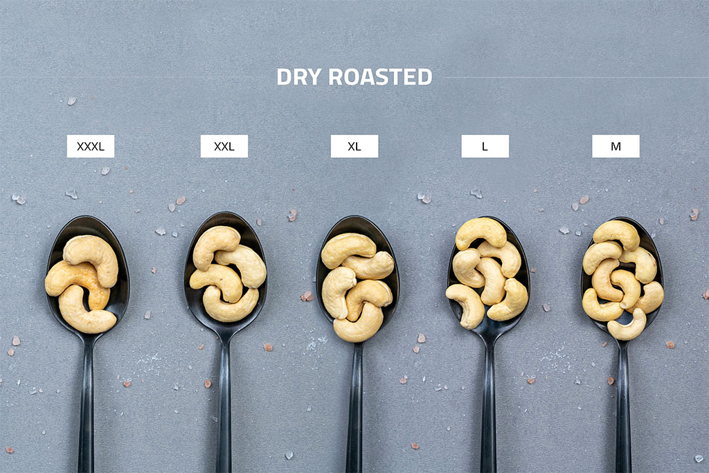 Top 5 grades of dry roasted and salted cashews
